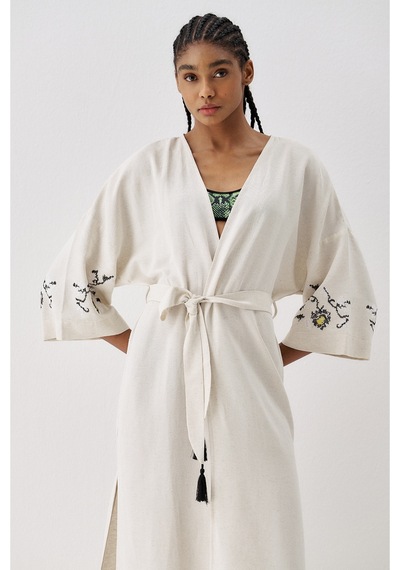 Sagaza Studio Ss6186 Keten Bağlamalı Kimono Siyah