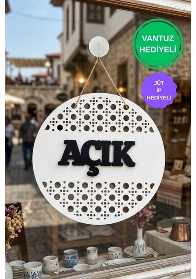 Rattan Model Açık-kapalı Tabelası - Beyaz