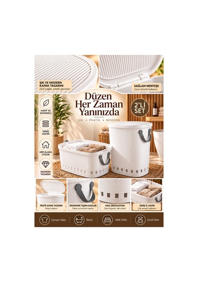 Still Çamaşır Sepeti 65 Lt + Çamaşır Selesi 40 Lt İkili Set Beyaz - 909303859 Beyaz