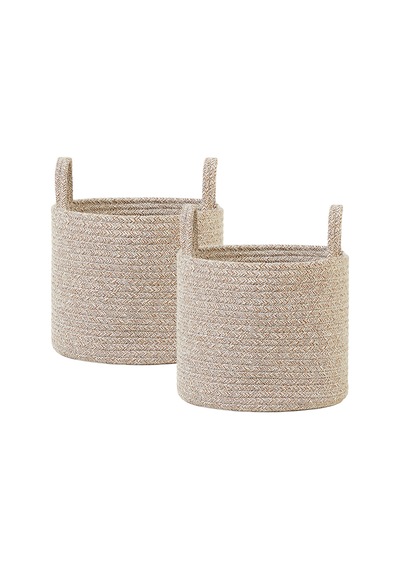 Ocean Home Textile 2'li Bej Kırçıllı Pamuklu Halat Sepet Set 26 x 22 cm