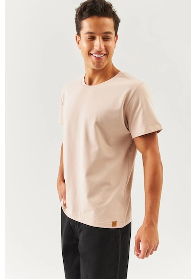Erkek Oversize Rahat %100 Pamuklu Penye Bisiklet Yaka Kısa Kol Basic T-shirt Classic Collection Sütlü Kahve