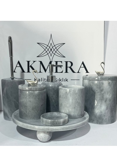 Lüks Gri Mermer Top Ayaklı 7 Parça Banyo Seti