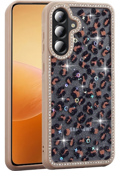 Samsung Uyumlu Galaxy A36 Kılıf Taşlı Ve Sim Süsleme Tasarımlı Azra Premium Sert Silikon Kapak Gold