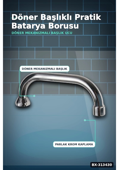 Bay Döner Başlıklı Krom Kuğu Batarya Borusu - 1 Adet Banyo Musluk Aksesuarı Bx-313430 Najmaddin Standart