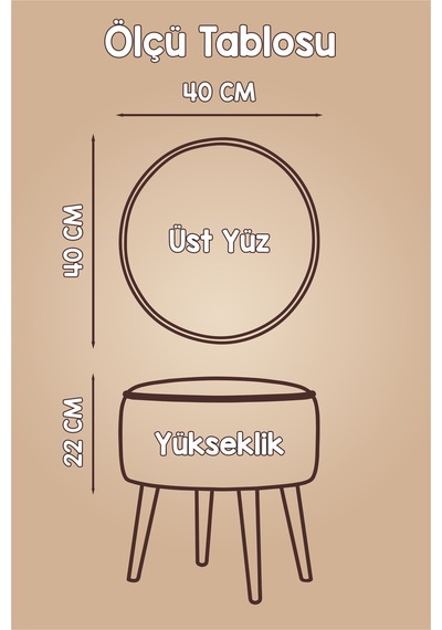 Yıkanabilir Puf Tabure Kılıfı Tak-Çıkar-Değiştir-Yenile Orta Sehpa Kılıfı 40x22 Mila Bej