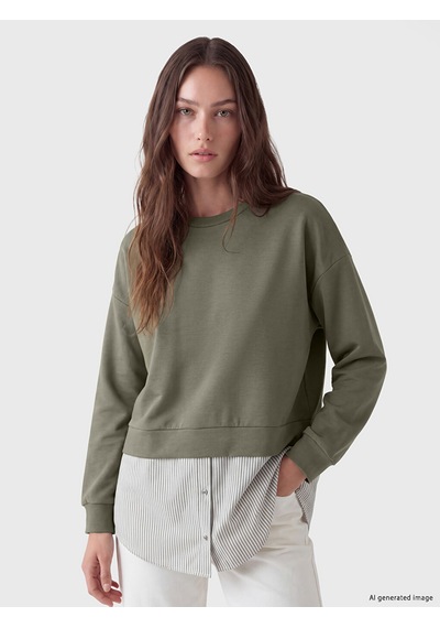 Lcw Modest Yeşil Soft Touch Kadın Sweatshirt Tunik