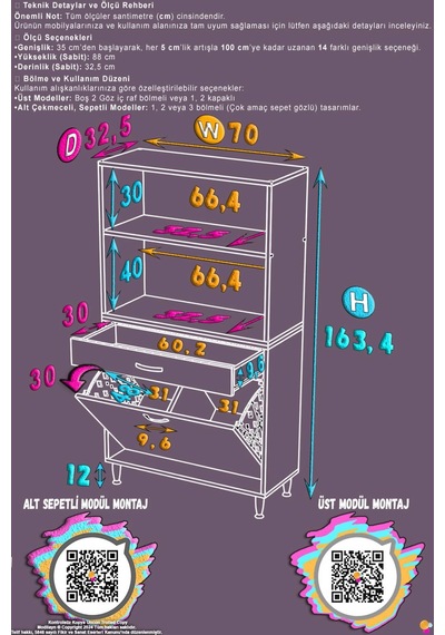 Vio 70 Cm Fırın Dolabı Sepetli Çekmeceli Mini Midi Mutfak Dolabı Beyaz