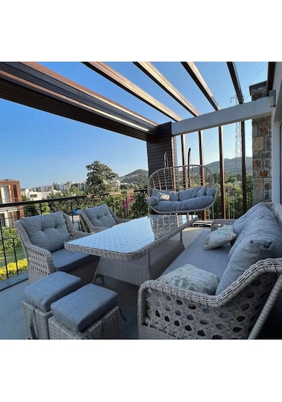 Sercangarden Salincak Hediyeli Rattan Bahçe Takımı Oturma Grubu 3'lü - 7 Kişilik Gri