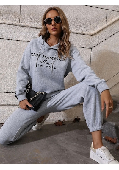 Hampton Eşofman Takımı Sweatshirt Jogger - Gri Baskılı Oversize Şardonlu Kapüşonlu Lastik Paça Gri Hampton Eşofman Takımı Sweatshirt Jogger - Gri Baskılı Oversize Şardonlu Kapüşonlu Lastik Paça Gri