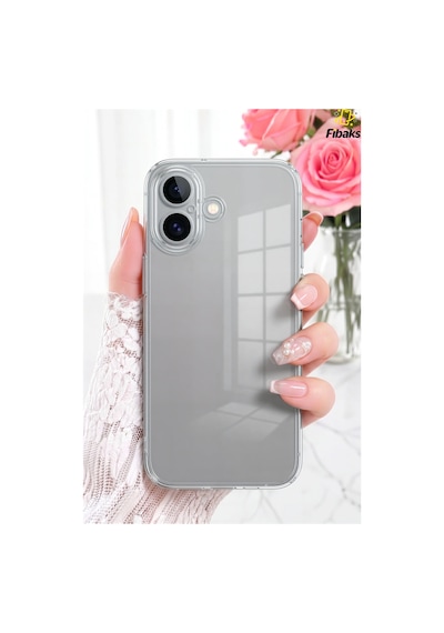 Fibaks iPhone 16 Uyumlu Kılıf Kamera Korumalı Şeffaf Ince Esnek Renksiz Silikon Kapak