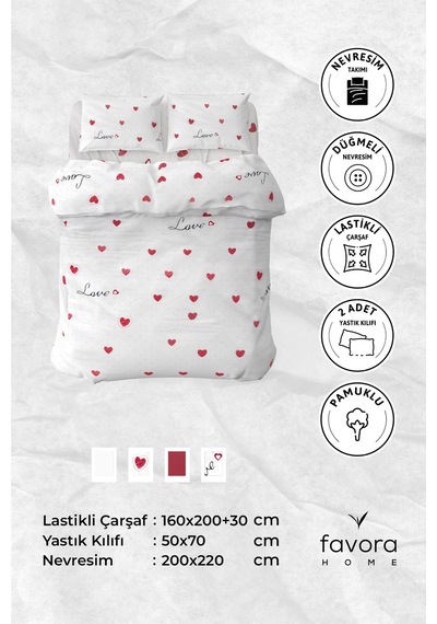 Royal Love Lastikli Çarşaflı Çift Kişilik Nevresim Takımı - Beyaz Beyaz