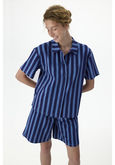 Penti Lacivert Midnight Stripes Gömlek Şort Pijama Takımı