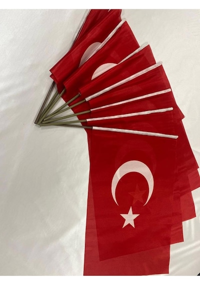 Lona Sanat 10 Adet 50x70 Cm Raşel Kumaş Sopalı Türk Bayrağı Diğer
