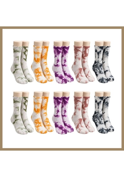 Kahveci.store Unisex Batik Desenli Çorap 10'lu Set Renkli Pamuklu Uzun Soket Dikişsiz Nefes Alan Günlük Spor Çorabı 22 Çok  Renkli