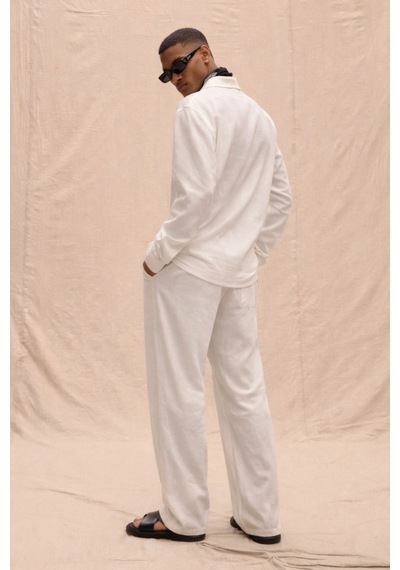 Tarz Cool Erkek Haki Tencel Kumaş Oversize Gömlek Pantolon Takım Rahat Kesim Yazlık Kombin Beyaz