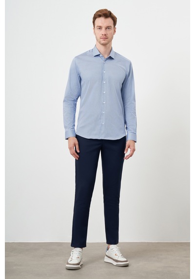 Morven Erkek Mavi Pamuk Baskılı Desenli İtalyan Yaka Slim Fit Gömlek 24mc004115300 Mavi