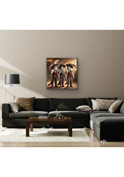 Silahşör Kedi Kanvas Tablo 90x90cm Çok Renkli
