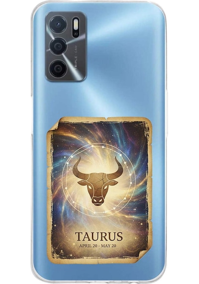 Oppo A16 İle Uyumlu Burç Kartları Boğa Tasarımlı Şeffaf Silikon Kılıf Şeffaf