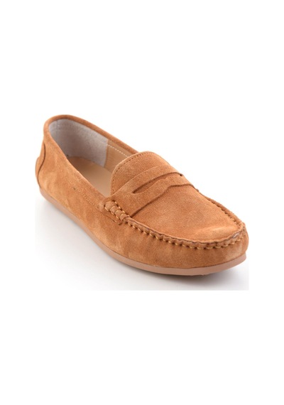 Bambi Taba Hakiki Deri Kadın Loafer Ayakkabı K01045035702 Taba