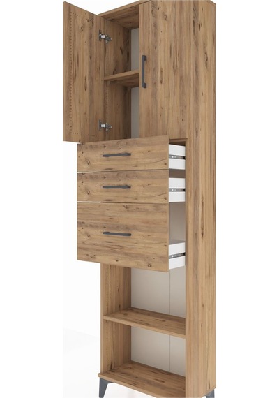 Arges Dolap 3 Raflı 3 Çekmeceli 2 Kapaklı 60x30x221 Çam-çam Çam