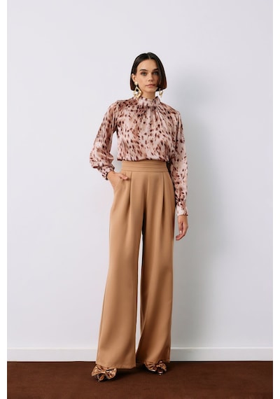 Sateen Bel Detaylı Cepli Pantolon - Camel