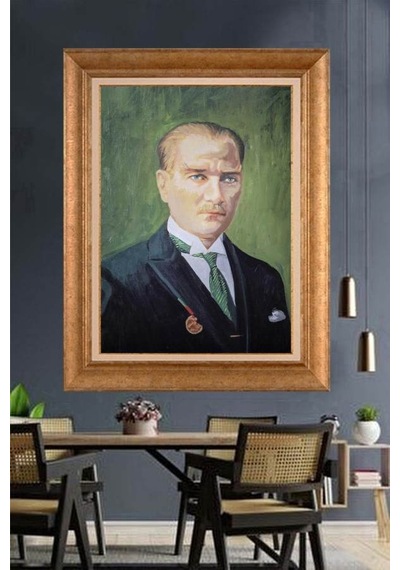 Altın Varaklı Çerçeveli Paspartulu Atatürk Tablo Hk2694