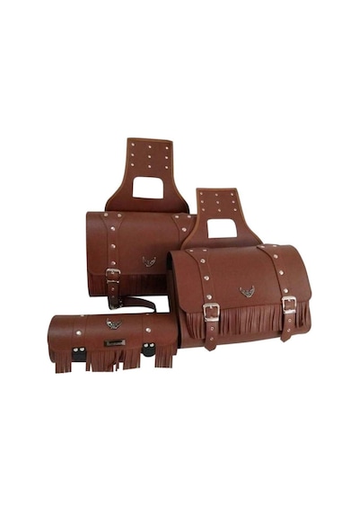 Motosiklet Deri Yan Ve Sosis Çanta 3'lü Set Takım Chopper Kahverengi Model Motor Çantası Renkli