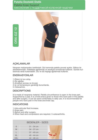 Neopren Patella Destekli Dizlik Orx -dz12
