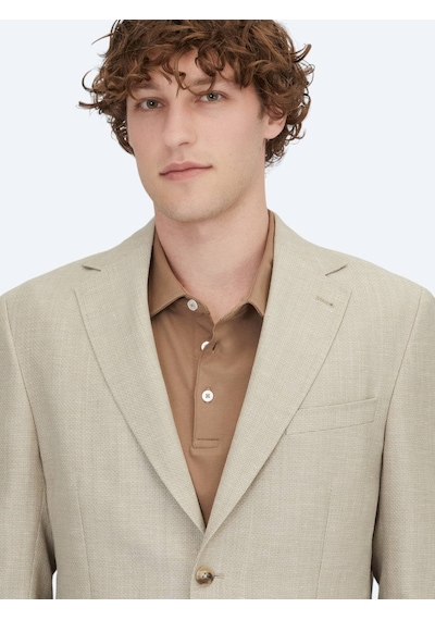 Kip Açık Bej Düz Modern Fit Yün Karışımlı Ceket Açık Bej