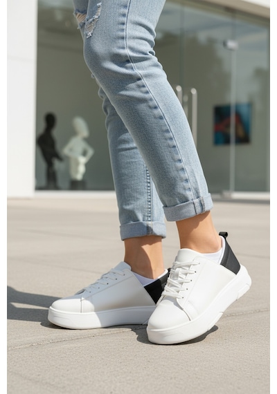 Beyaz Siyah Bağcıklı Unisex Spor Ayakkabı Oz-03 Z Beyaz - Siyah