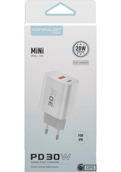 C89q 1 Adet 30w Type-c Ve 1 Adet 22.5w Usb Çıkışlı Ekstra Dl48 1m Usb To Lightning Kablolu Pd Şarj Cihazı - Beyaz