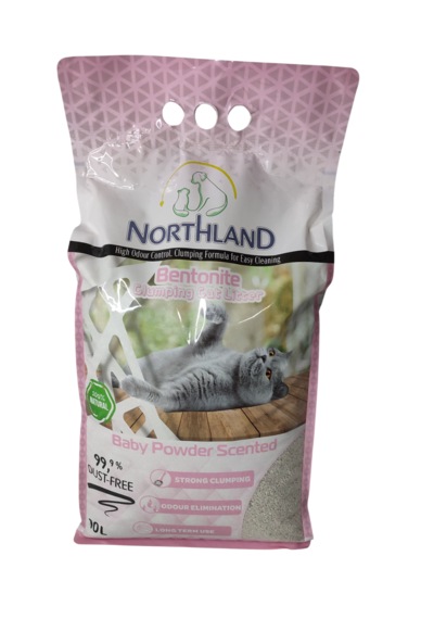 Northland Doğal Bentonite- Süper Topaklanan Bebek Pudrası Kokulu Kedi Kumu 10 Lt X 2 Adet