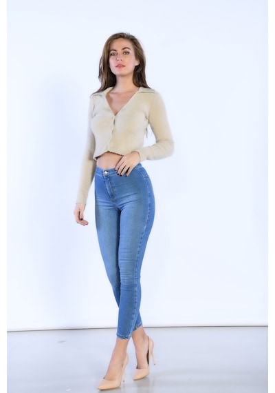 Mavi Yüksek Bel Cepsiz Skinny Jeans-mavi Mavi