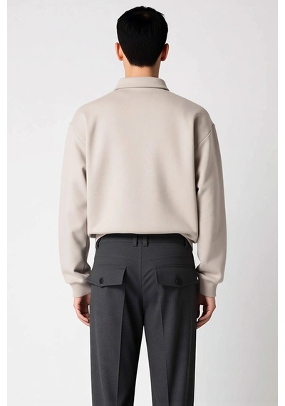 Benerly Erkek Gömlek Yaka Fermuarlı Uzun Kol Oversize Kalıp Sweatshirt Fo Gri