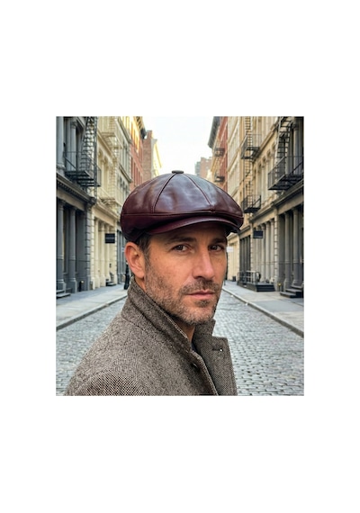 Emybox %100 Hakiki Deri 8 Köşe Kasket Şapka - Peaky Blinders Tarzı Lastikli Erkek Şapka Bordo