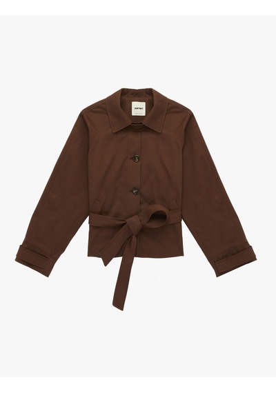Koton Uzun Kollu Düğmeli Cepli Kemerli Kısa Gabardin Trençkot Kahverengi 6sak00046ew Kahve
