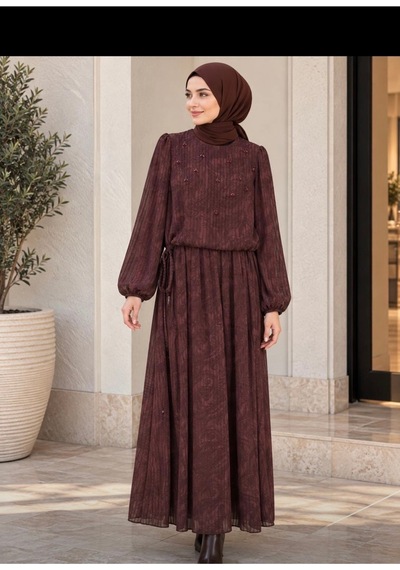 Fuat Gürsen Kadın Düğme Detaylı Pileli Elbise Bordo - 919036151 Bordo