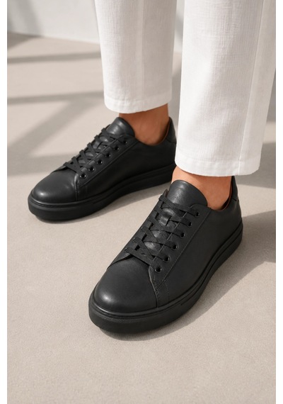 Mevese Austin Bağcıklı Cilt Erkek Günlük Sneaker Ayakkabı - Siyah