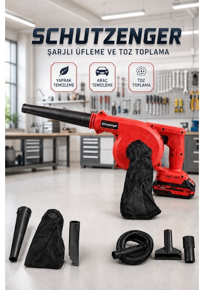 3 Başlıklı Kompresör Şarjlı Hava Üfleme Toz Toplama Kırmızı R1-s7 Araç Mangal Üfleme Yaprak İçin