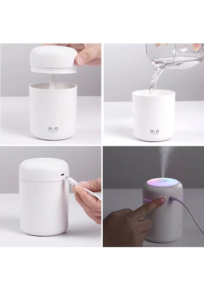Ortam Nemlendirici Bataryalı Şarjlı H2o Araç İçi Ev Ofis Rgb Renkli Işıklı Buhar Makinası
