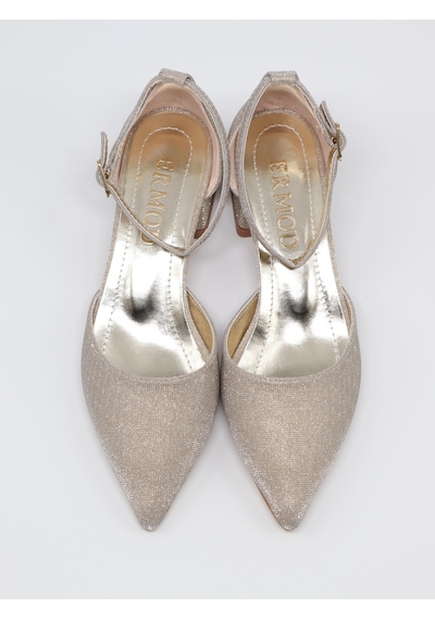 Nesilshoes Nesil Shoes Ermod 301 Altın Simli Topuklu Kadın Ayakkabı Altın Sim