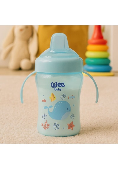 Wee Baby Colorful Akıtmaz Kulplu Antikolik Bardak 240 Ml - Mavi 6'li Paket