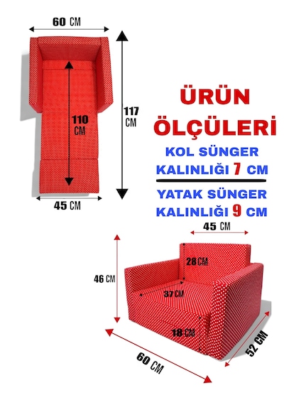Katlanır Yer Yatağı - Çocuk Koltuğu - Bebek Yatağı 0-5 Yaş Kırmızı