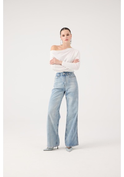 Holly Lolly Yüksek Bel Wide Leg Carino Jean Pantolon Mavi