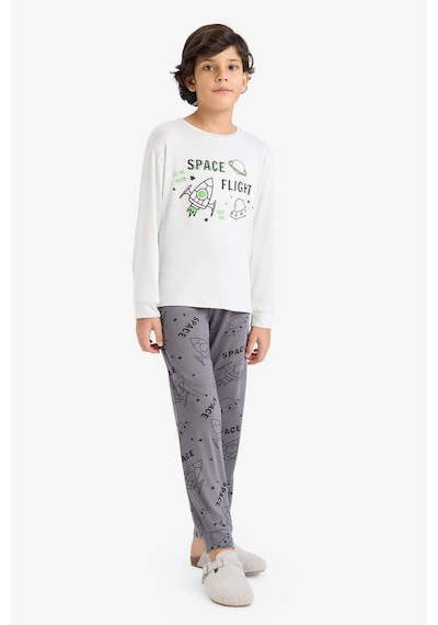 Defacto Erkek Çocuk Termal Pijama Takımı Baskılı Uzun Kollu Üst Uzun Alt F3349a825wngr503 Gri-gr503