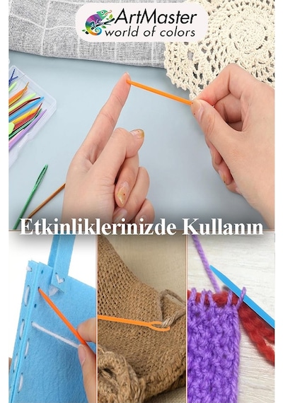 Plastik Yün İğnesi Renkli 10 Adet 9 Cm Dikiş İğnesi Plastik İğne İplik İğnesi Dokuma İğnesi Örgü Dikme Dikiş