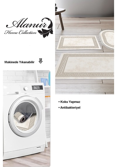 Dekoreko Kaymaz Taban Djt 3 Lü Banyo Paspas Takımı Star Pamuk Karışık Modern 626m krem