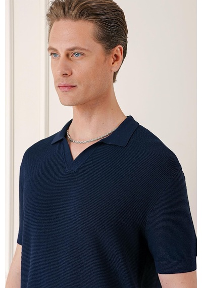 Efor Slim Fit Polo Yaka Kısa Kol %100 Pamuk Lacivert Triko Tr 868 Lacivert