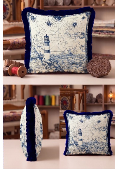 Denizci Feneri Vintage Saçaklı Yastık Kılıfı - Nautik Klasik Retro Lacivert Püsküllü Kırlent Kılıfı Sakin Ufuk Nova Denizci Feneri Vintage Saçaklı Yastık Kılıfı - Nautik Klasik Retro Lacivert Püsküllü Kırlent Kılıfı Sakin Ufuk Nova