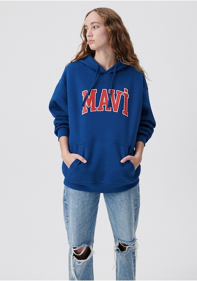 Mavi 1600361-82625 Mavi Logo Baskılı Kapüşonlu Sweatshirt - Lacivert